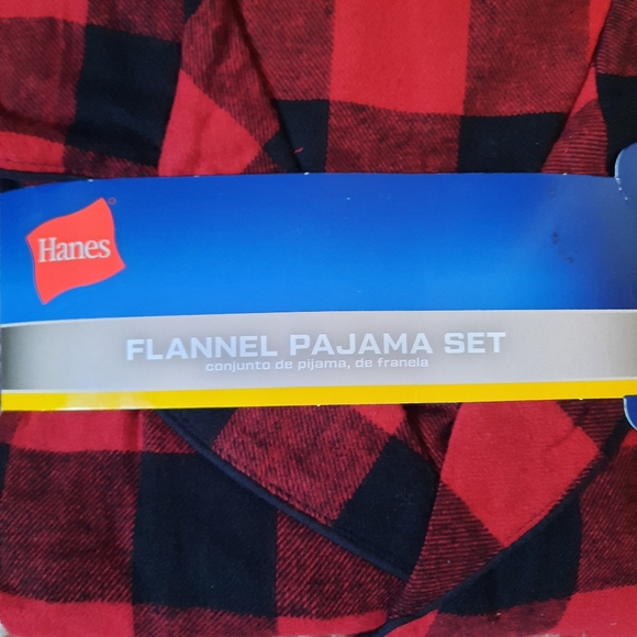 NWT Hanes Flannel Pajama Set Red Black Buffalo Check Cotton Blend Size 2XL - Picture 3 of 8